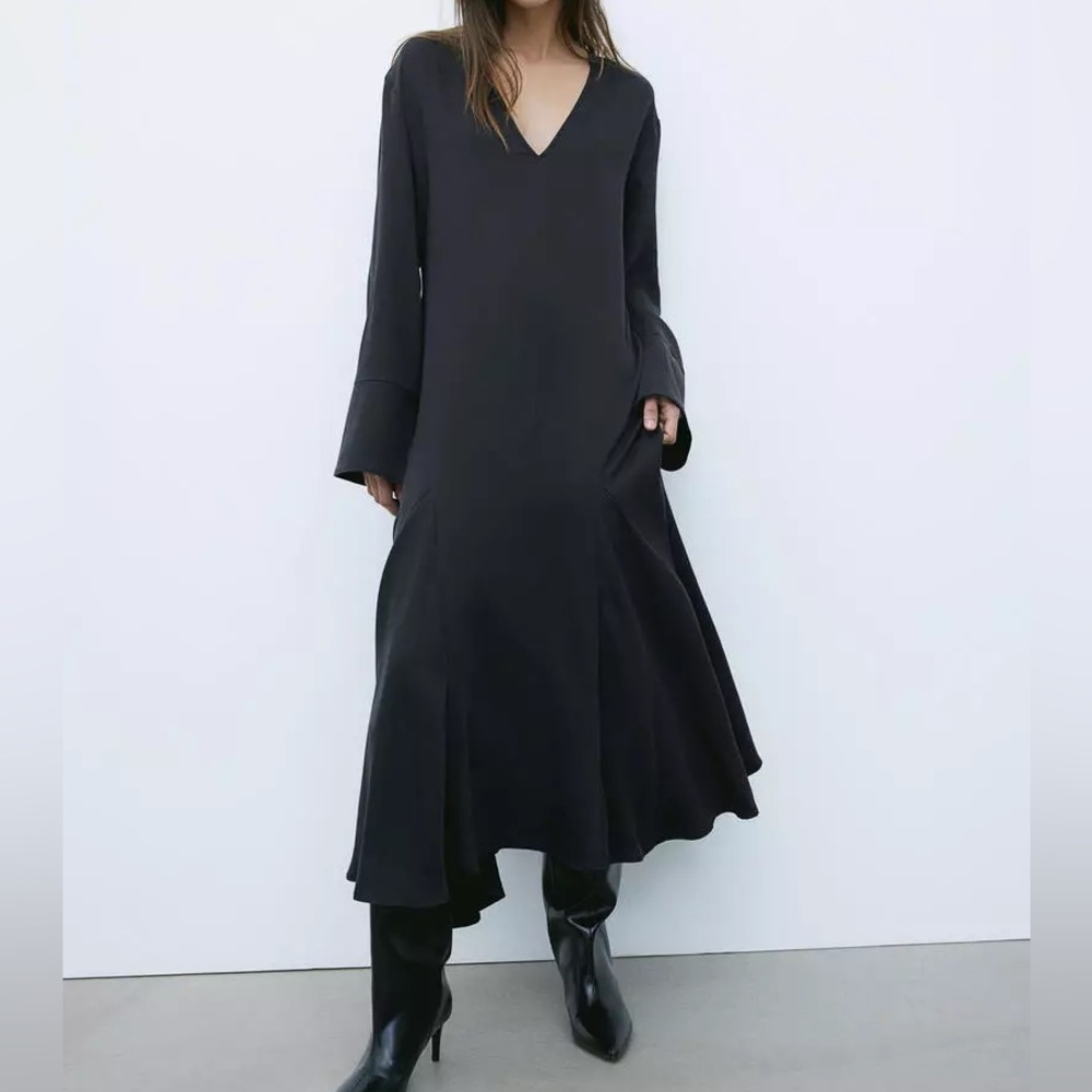 Black Lyocell-blend satin Maxi dress SZ M
